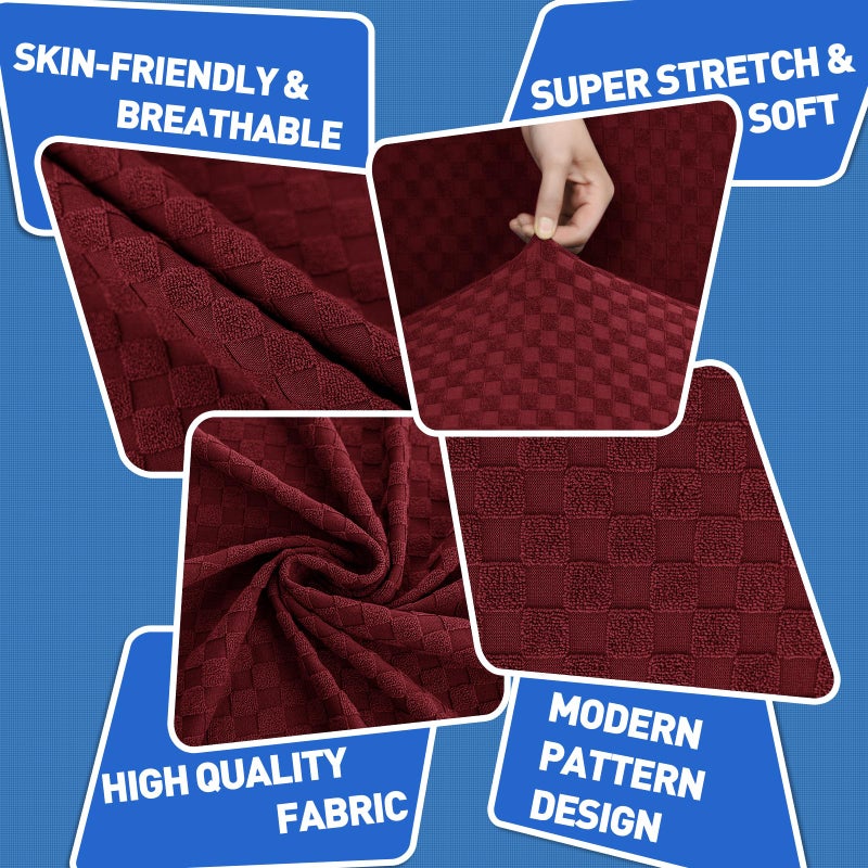 MAXIJIN 3 Piece Jacquard Couch Covers for 2 Cushion Couch Stretch Non Slip Love Seat Couch Cover for Dogs Pet Friendly Elastic Furniture Protector Loveseat Slipcovers (Loveseat, Wine Red) - Image 4